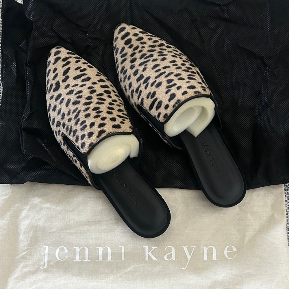 Jenni Kayne Black and Tan Animal Print Mules